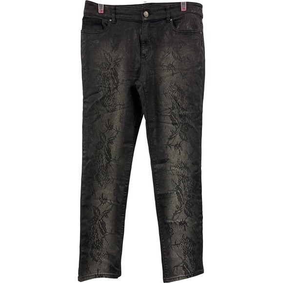 Chico's Denim - Platinum Chico's Jeans Size 8 M Black Floral Print Stretch Denim (1)